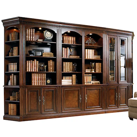 Five-Piece Library Wall Unit with Touch Lighting and Adjustable Shelves